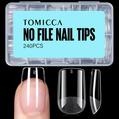 TOMICCA pointes d'ongles carrées courtes 240 pièces en acrylique, vue de face