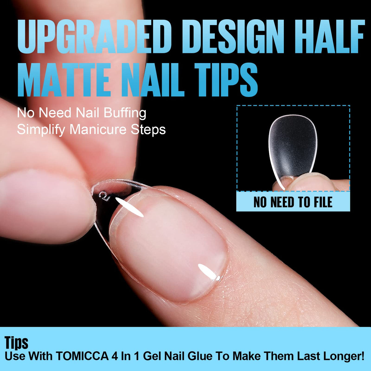 TOMICCA tips d'ongles amandes, comparatif de taille pour ajustement