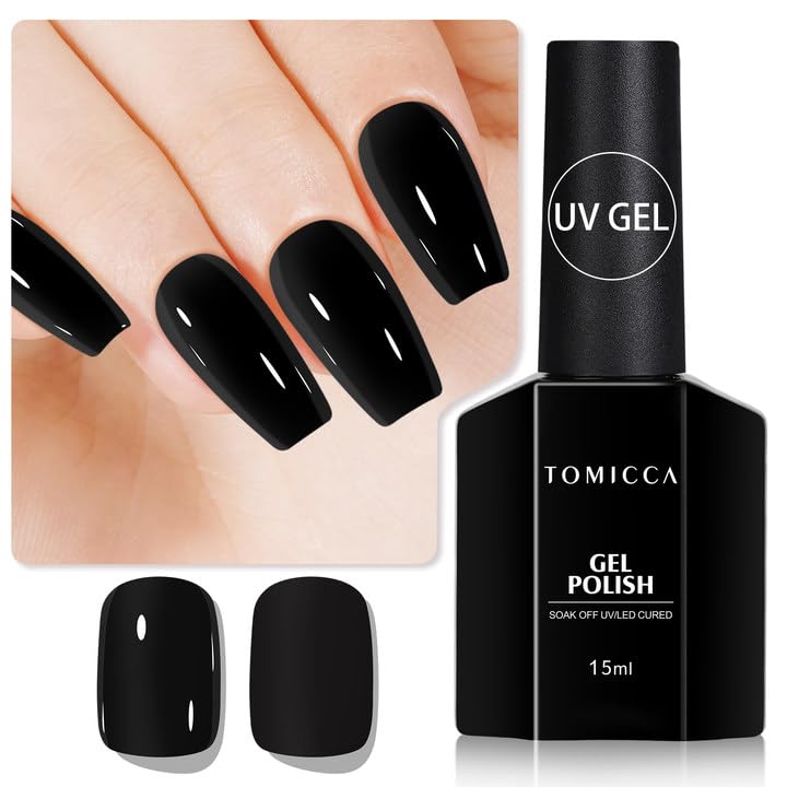 TOMICCA Vernis à Ongles Gel Noir 15ml vue avant avec brosse