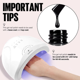 TOMICCA Vernis à Ongles Gel Noir à côté de lampes LED