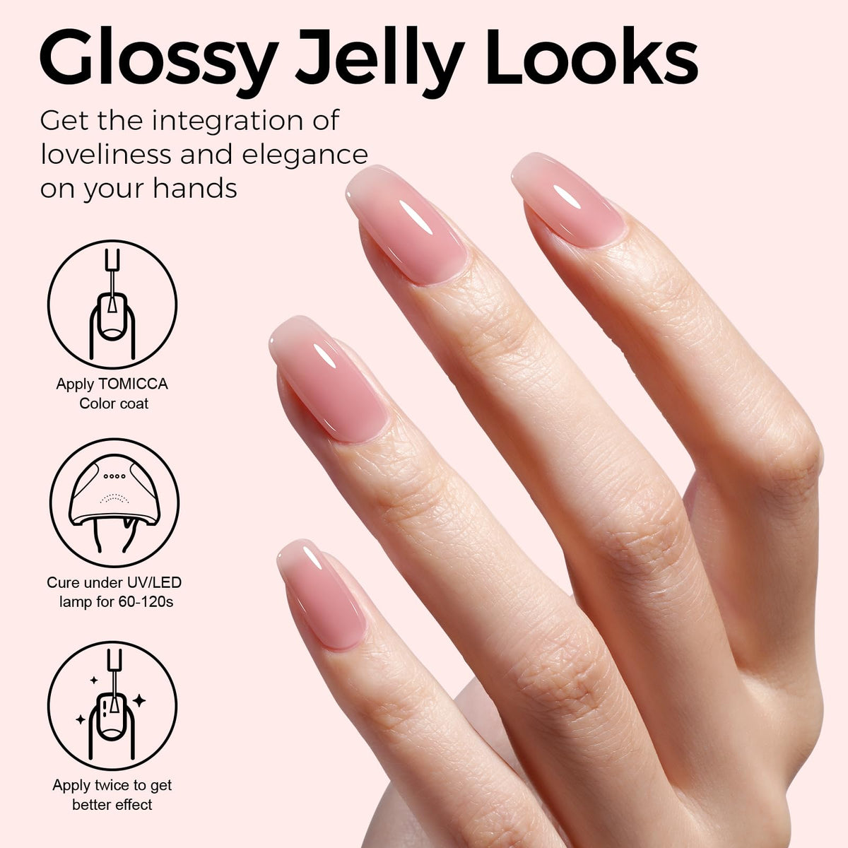 TOMICCA Vernis à Ongles Gel Rose Jelly 15ml applicé sur des ongles