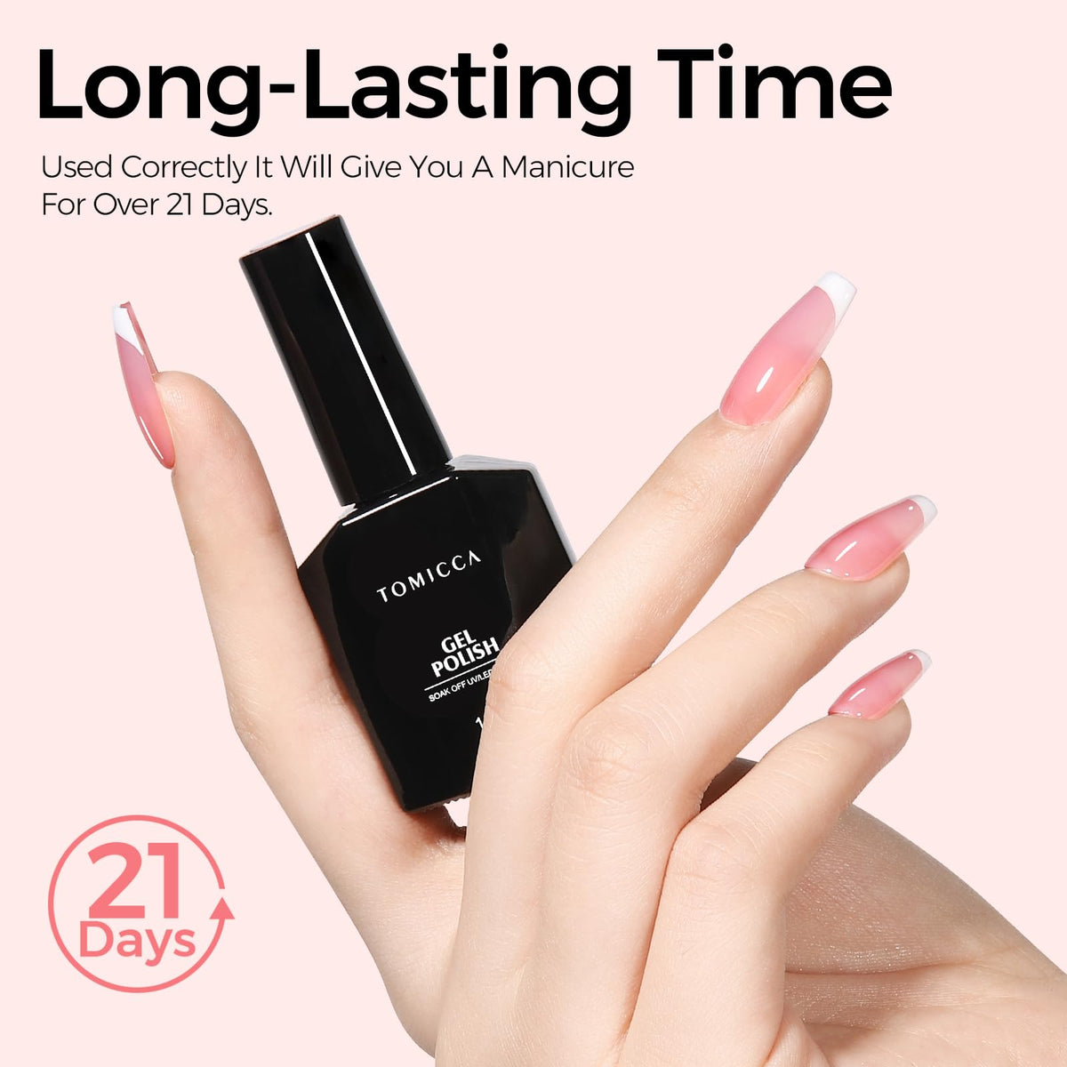 TOMICCA Vernis à Ongles Gel Rose Jelly 15ml avec plusieurs couches sur des ongles