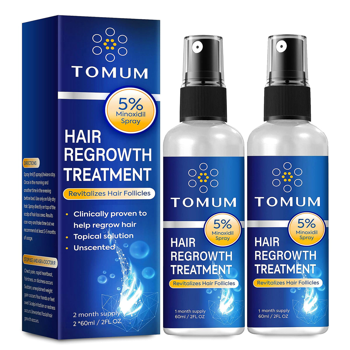 TOMUM Spray Capillaire 5% Minoxidil 60ml avant utilisation