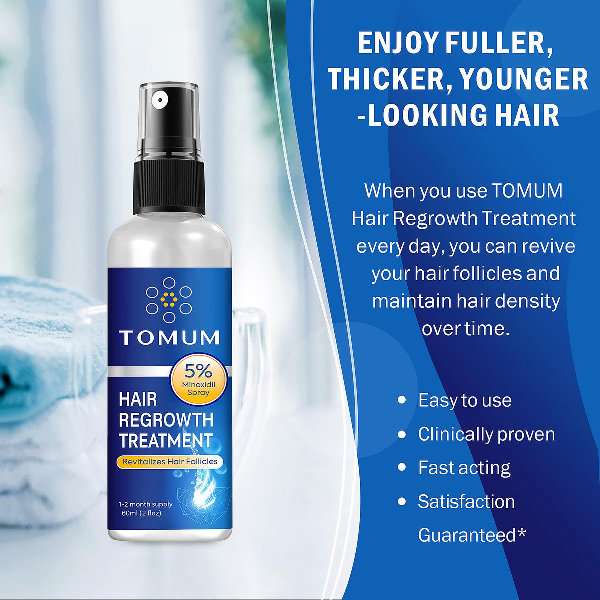 TOMUM Spray Capillaire 5% Minoxidil 60ml sur fond blanc