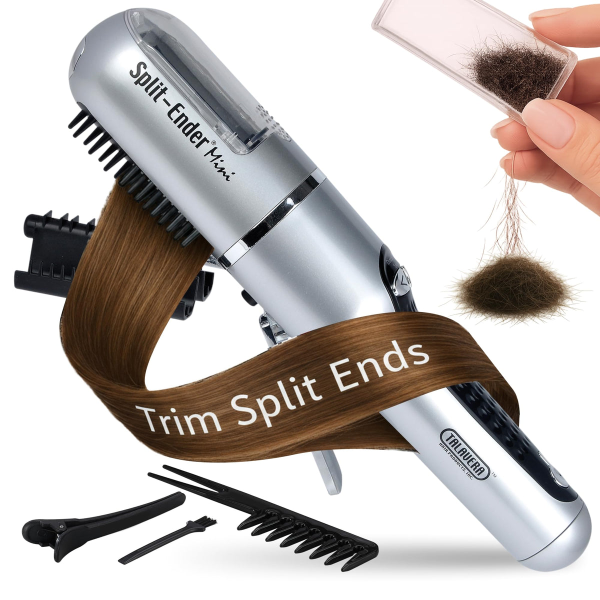 Tondeuse à cheveux Split-Ender Mini vue avant avec design argenté