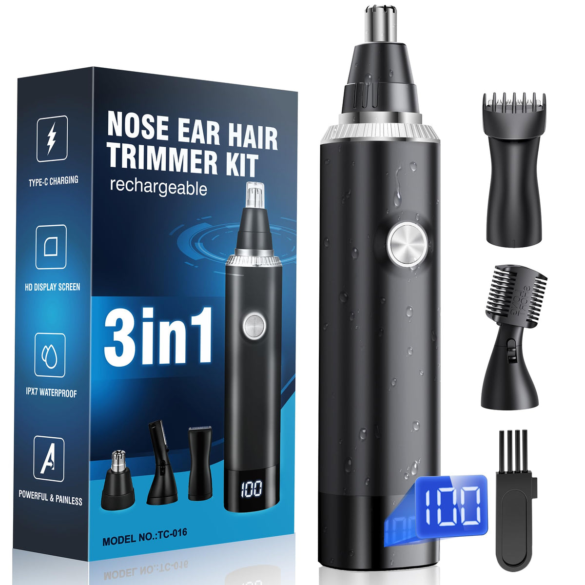 Tondeuse Nasale JEETIF vue avant avec trois têtes interchangeables
