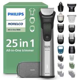Tondeuse Norelco 9000 vue de face avec accessoires