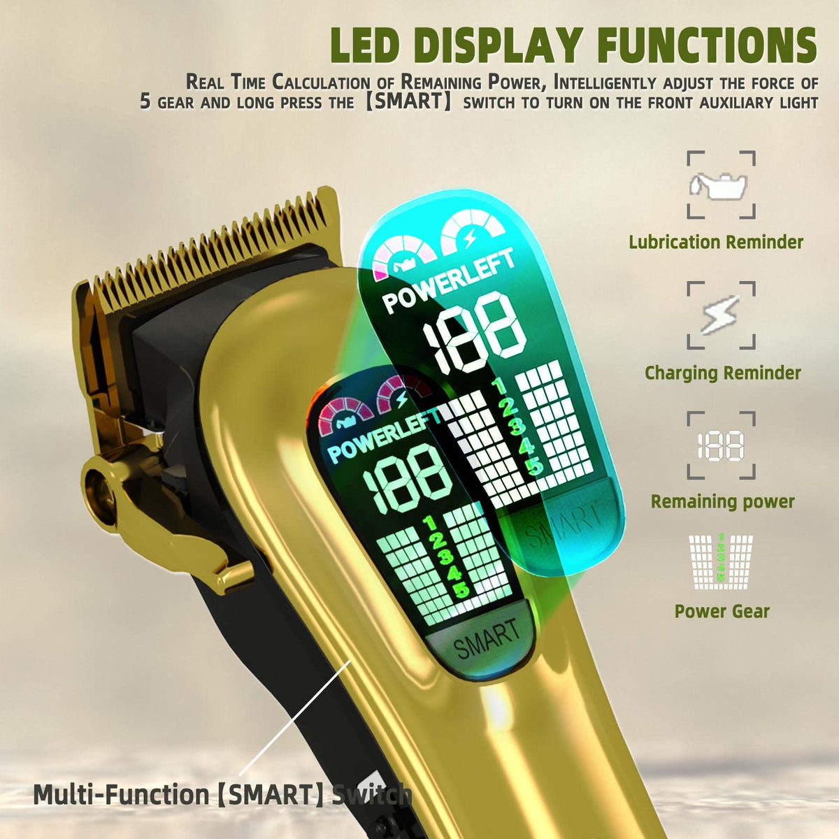 Tondeuse TCMKY vue latérale montrant le bouton d'alimentation