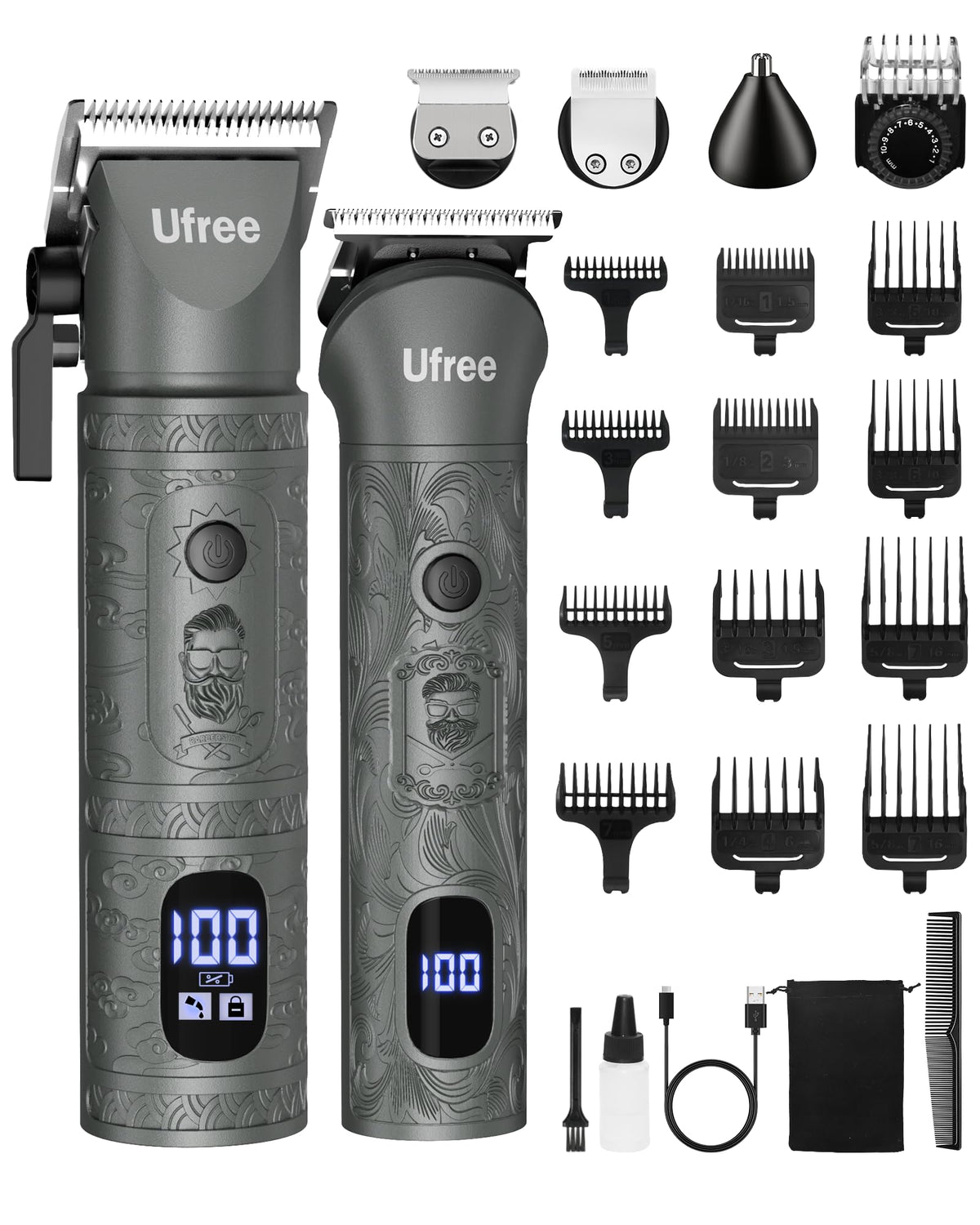 Tondeuse Ufree sans fil vue avant avec lames en acier inoxydable