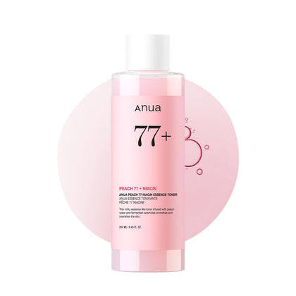 Toner ANUA 77% extrait de pêche, avant-plan avec étiquette