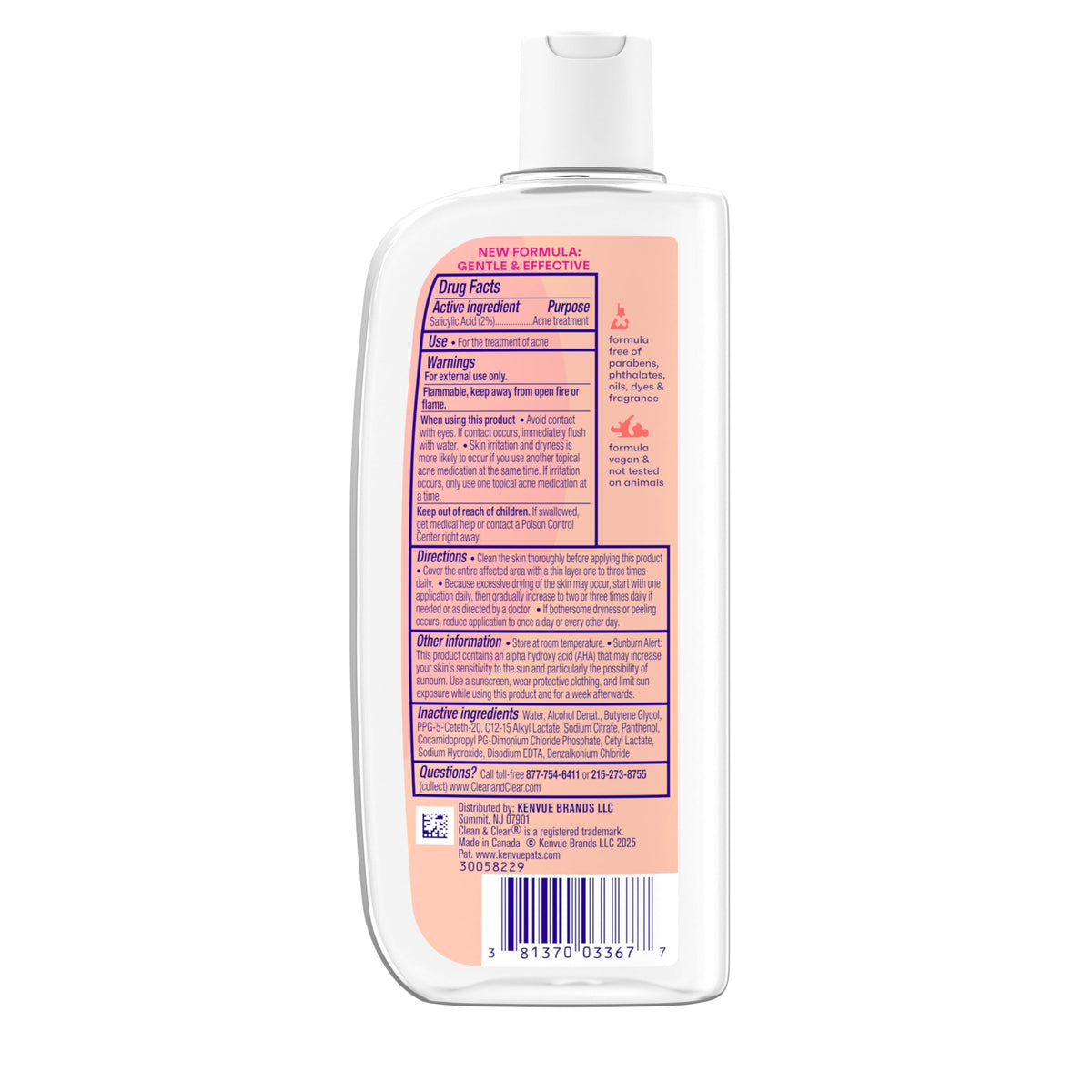 Tonique Clean & Clear avec des éléments de soins de la peau