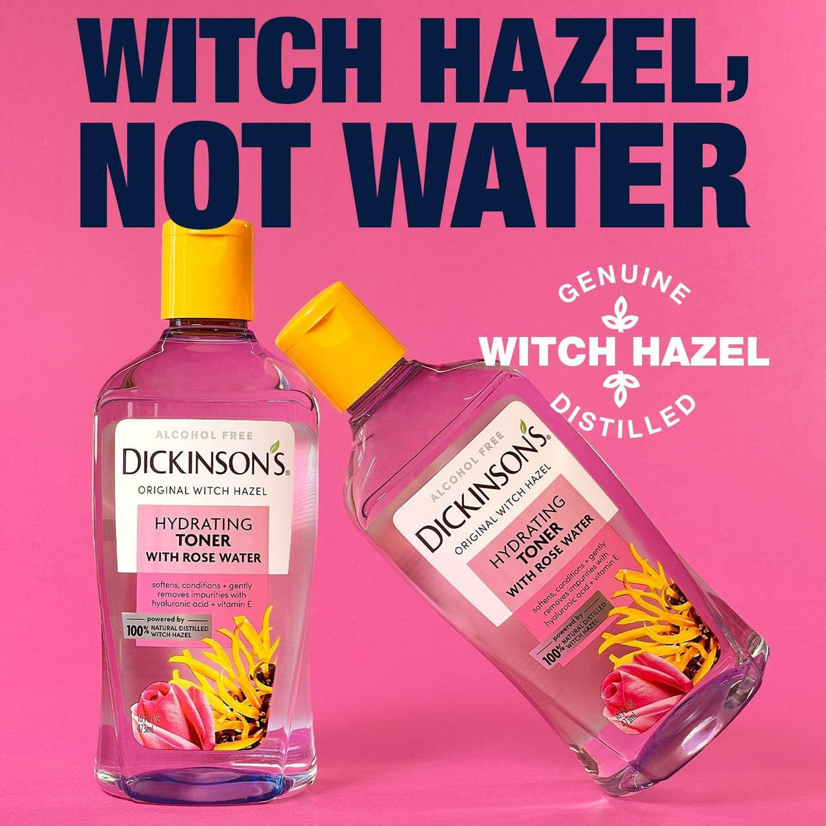Tonique hydratant Dickinson's à l'hydrolat de rose sur un fond floral