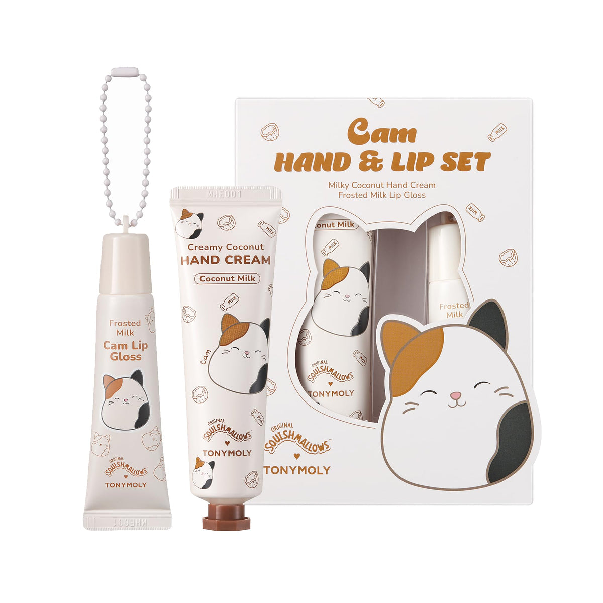 TONYMOLY Cam le Chat crème pour les mains au lait de coco et gloss à lèvres au lait givré