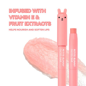 TONYMOLY Petit Bunny Lip Gloss Crayon à la Pêche sur une table avec d'autres produits de beauté