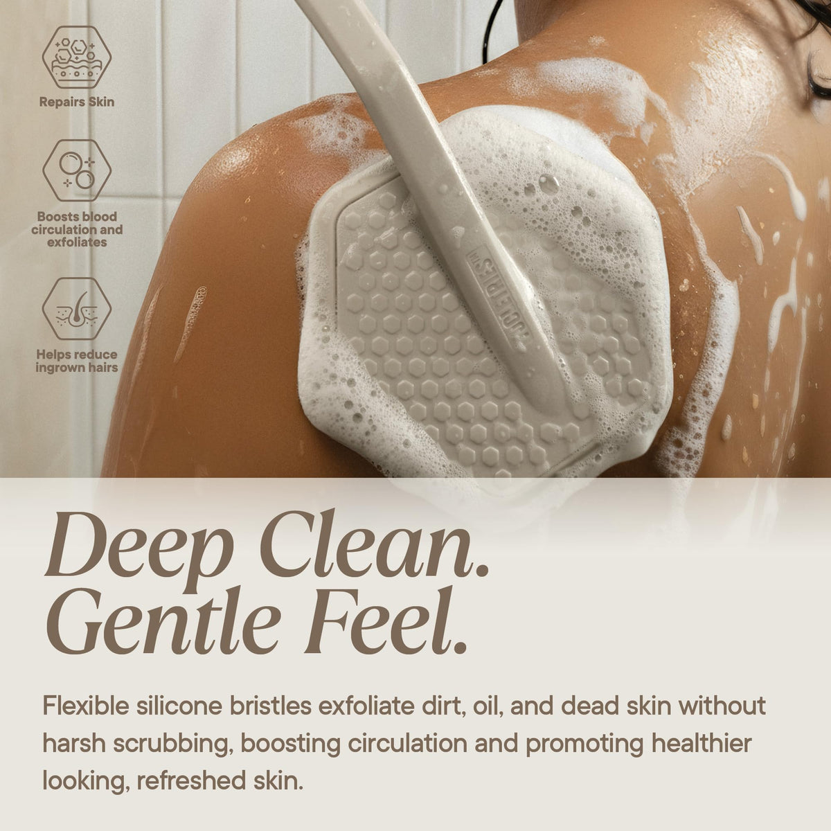 TOOLETRIES gant de douche en silicone beige - détails des poils