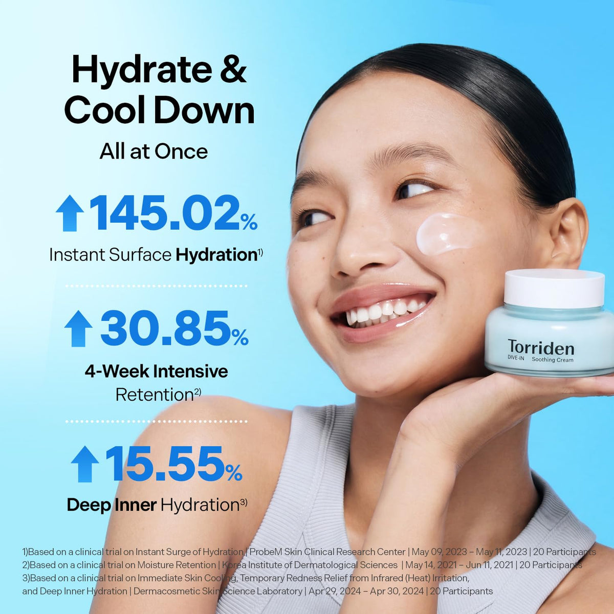 Torriden Crème Apaisante Hyaluronique 100ml application sur peau
