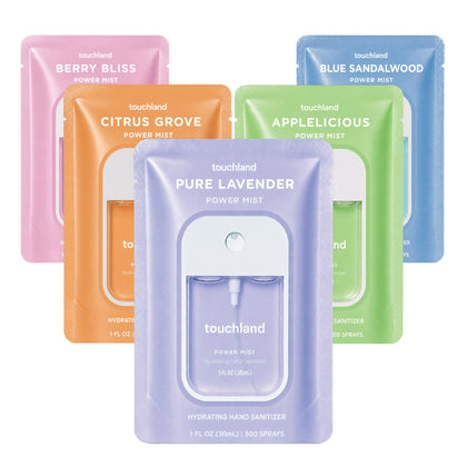 Touchland Set de 5 Sprays Désinfectants pour les Mains en Applelicious, Berry Bliss, Blue Sandalwood, Citrus Grove et Pure Lavender