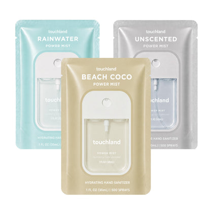 Touchland Trio de sprays désinfectants hydratants en packaging