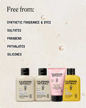Tous les produits du kit voyage California Naturals sur fond blanc