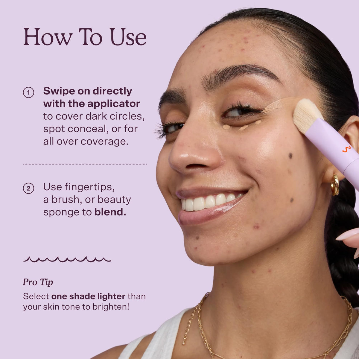 Tower 28 Swipe Serum Hydrating Concealer 1.0 BH blended on skin