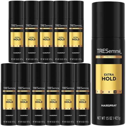 TRESemmé Laque de Cheveux Voyage Extra Tenue 12-Pack avant avec pulvérisateurs miniatures