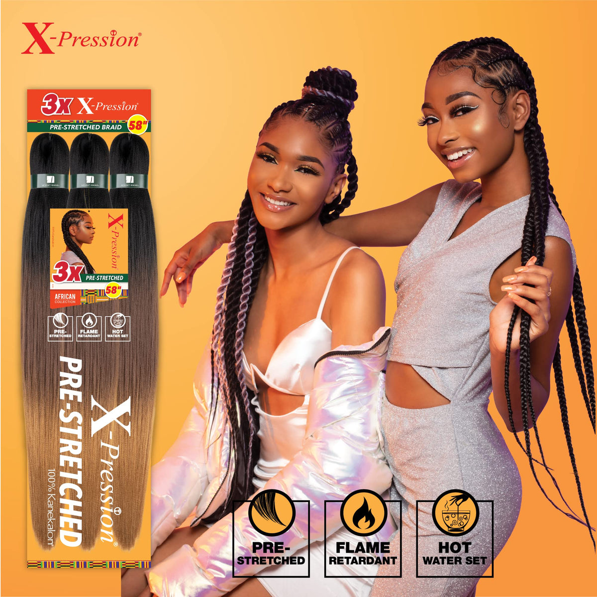 Tresses pré-étirées 58in en style Box braid