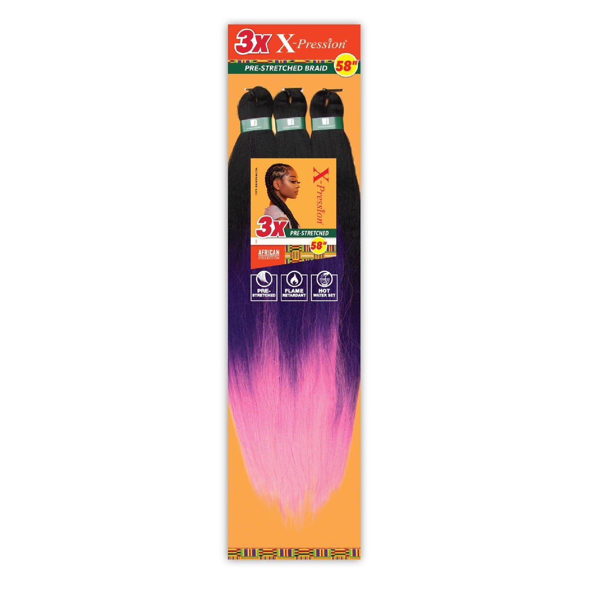 Tresses pré-étirées Sensationnel X-Pression 58in couleur 3T1B/PURPLE/PINK vue avant