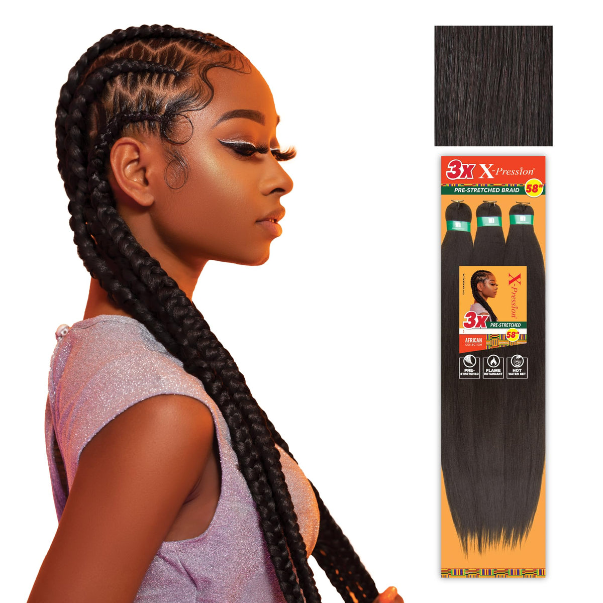 Tresses préétirées Sensationnel X-Pression 58in marron foncé vue de face