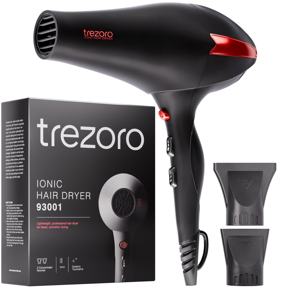 TREZORO Sèche-cheveux professionnel noir vue de face