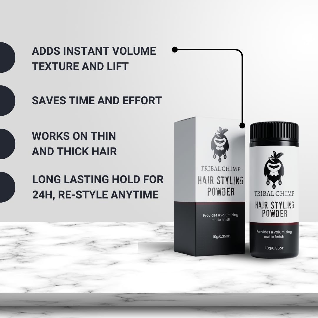 Tribal Chimp Poudre Coiffante 10g dans un cadre de salle de bain
