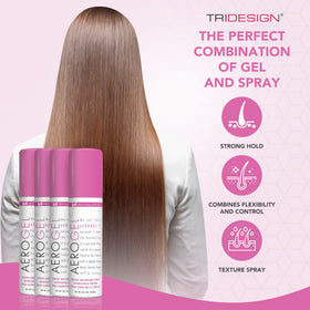 TRIDESIGN Aerogel Spray Fixatif Volumisant 3 oz en utilisation sur cheveux