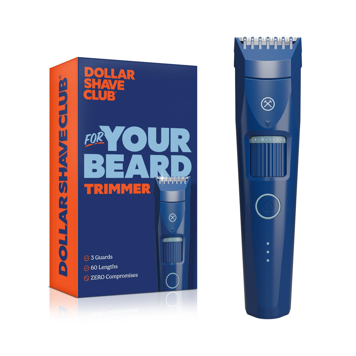Trimmer à barbe Dollar Shave Club vue de face avec molette d'ajustement