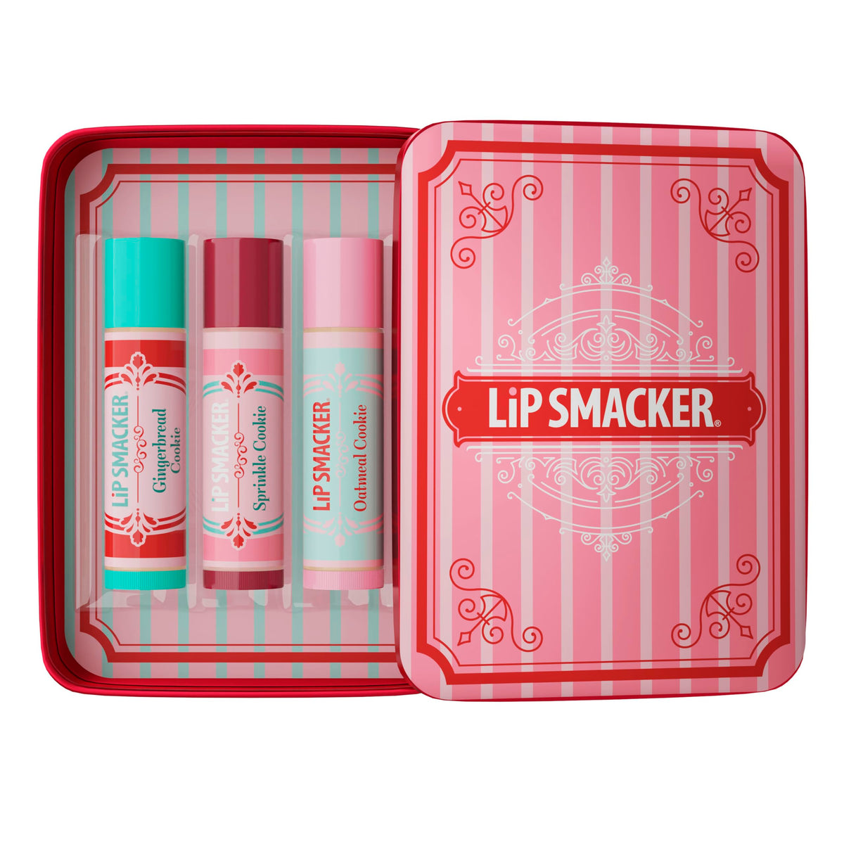 Trio de baumes à lèvres Lip Smacker avec saveurs de cookies à la cannelle, éparpillés et à l'avoine