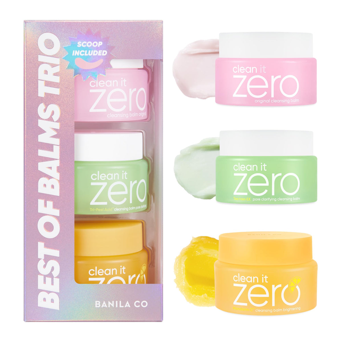 Trio de baumes démaquillants BANILA CO Clean it Zero avec packaging