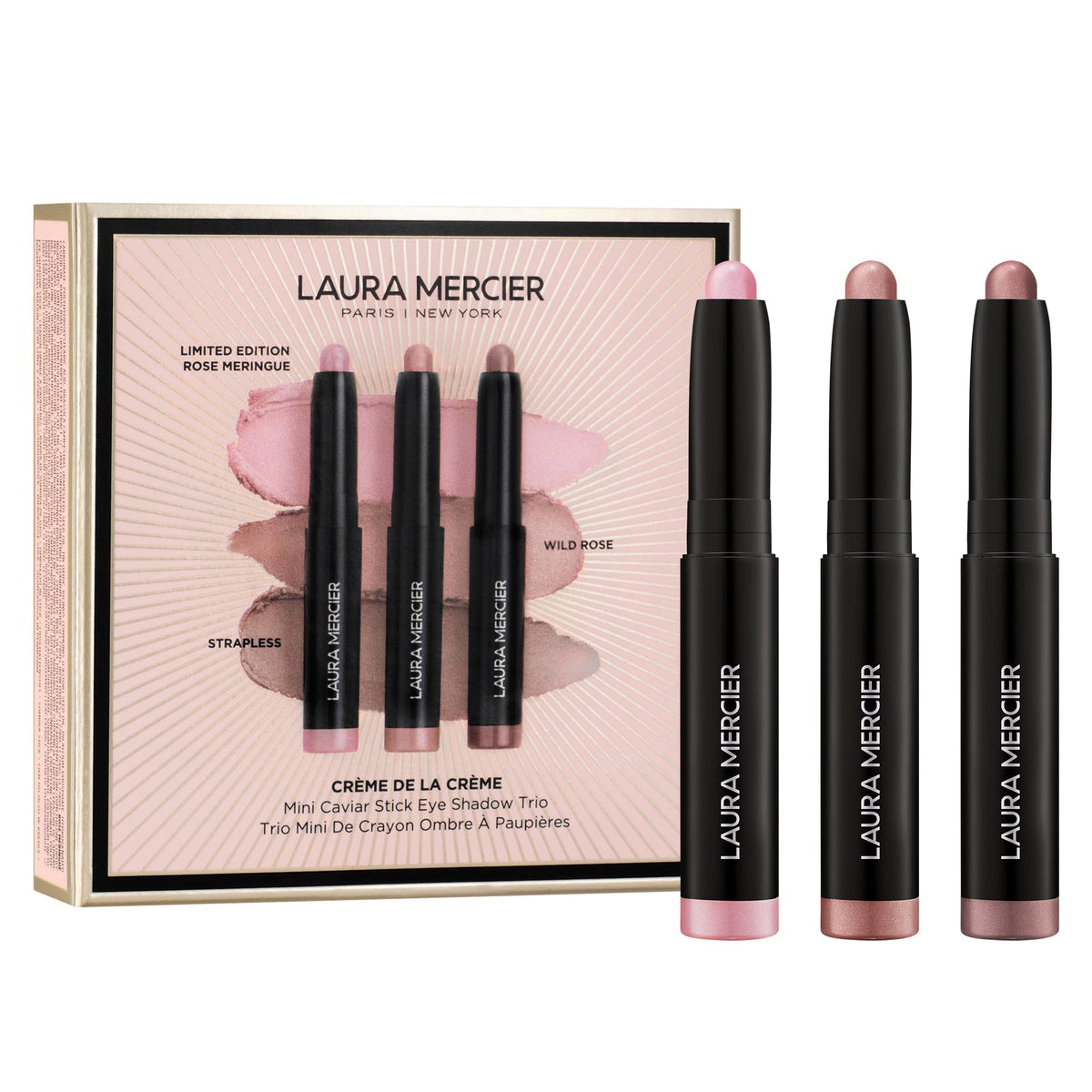 Trio de crayons Caviar Stick de Laura Mercier avec teintes Strapless, Wild Rose et Rose Meringue