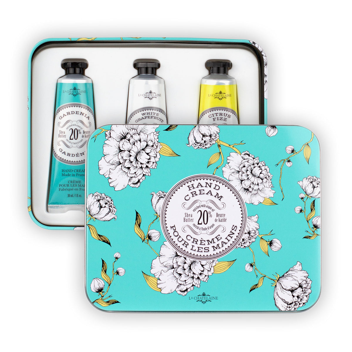 Trio de Crèmes pour les Mains La Chatelaine sur fond blanc