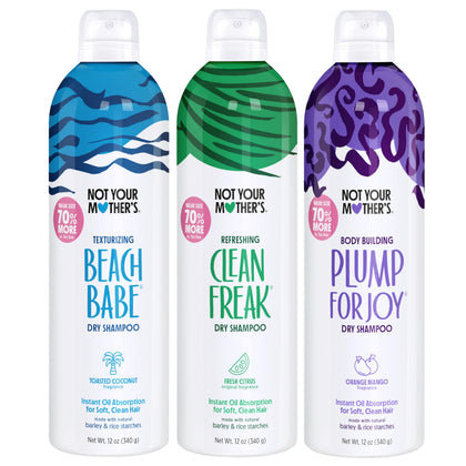 Trio de shampoings secs Not Your Mother's - Clean Freak Original, Beach Babe, Plump for Joy - 12 oz chacun