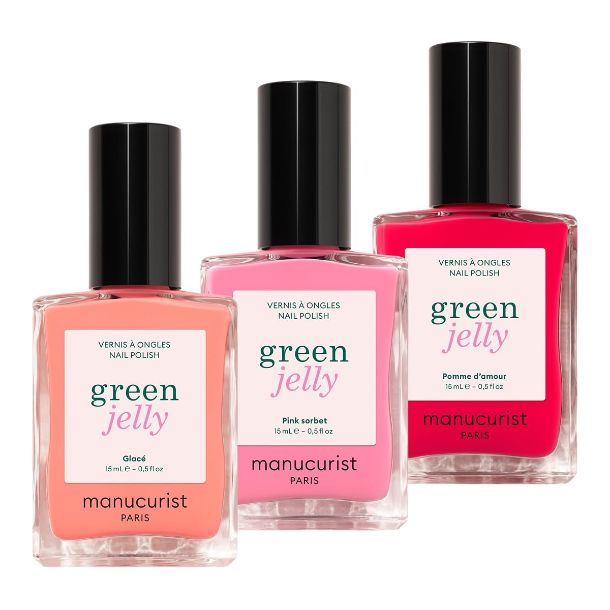 Trio de vernis Manucurist Jelly Glacé Pink Sorbet Pomme d'Amour en vue de face