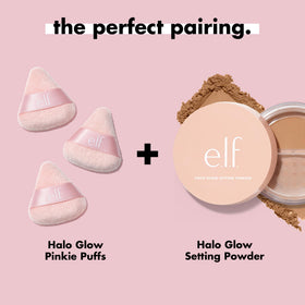 Trois e.l.f. Halo Glow Pinkie Puffs empilés pour présentation