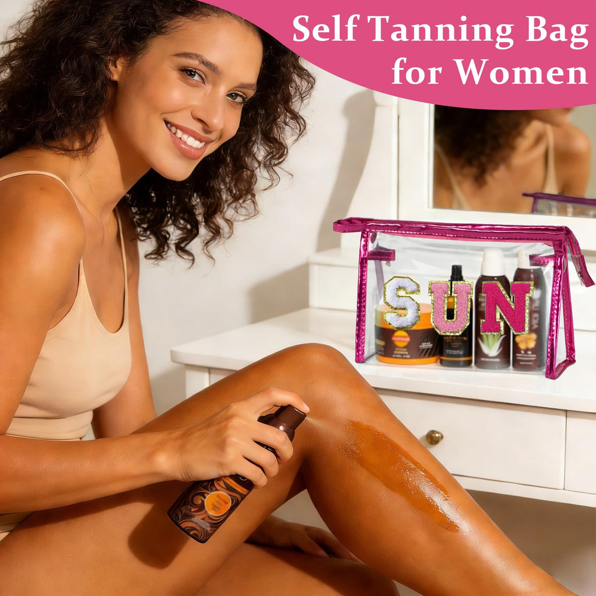 Trousse COSHAYSOO avec crème solaire et huiles bronzantes à la plage