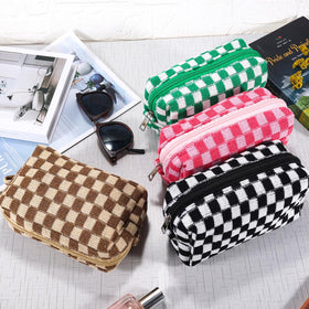 Trousse de maquillage à carreaux ZLFSRQ en couleur marron avec produits cosmétiques