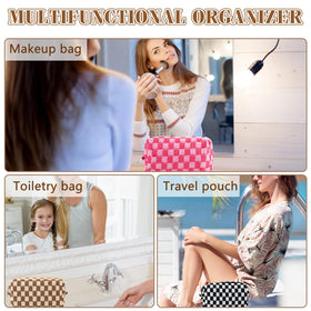 Trousse de maquillage à carreaux ZLFSRQ vue de côté avec fermeture éclair