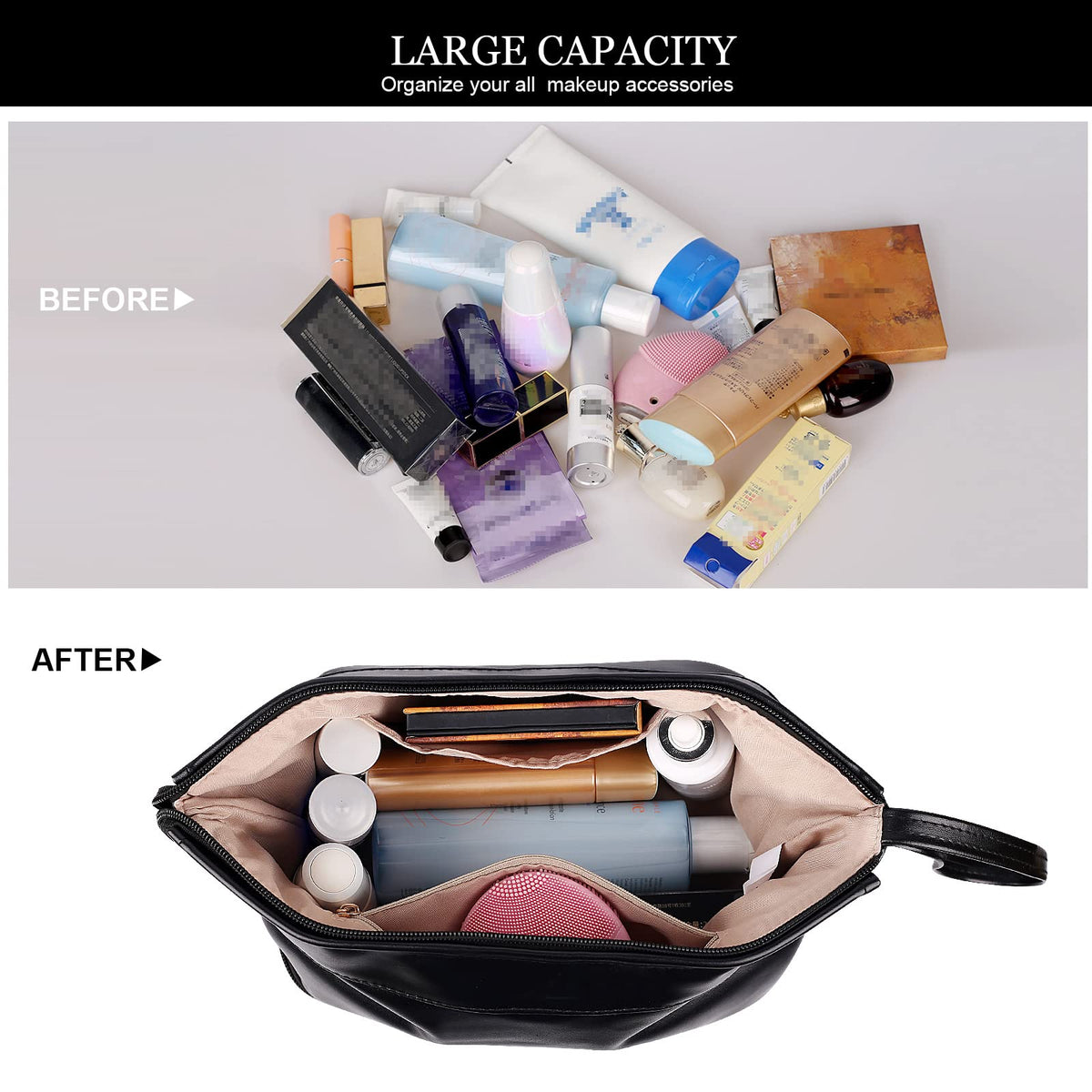 Trousse de maquillage Abiudeng en PU imperméable vue de côté