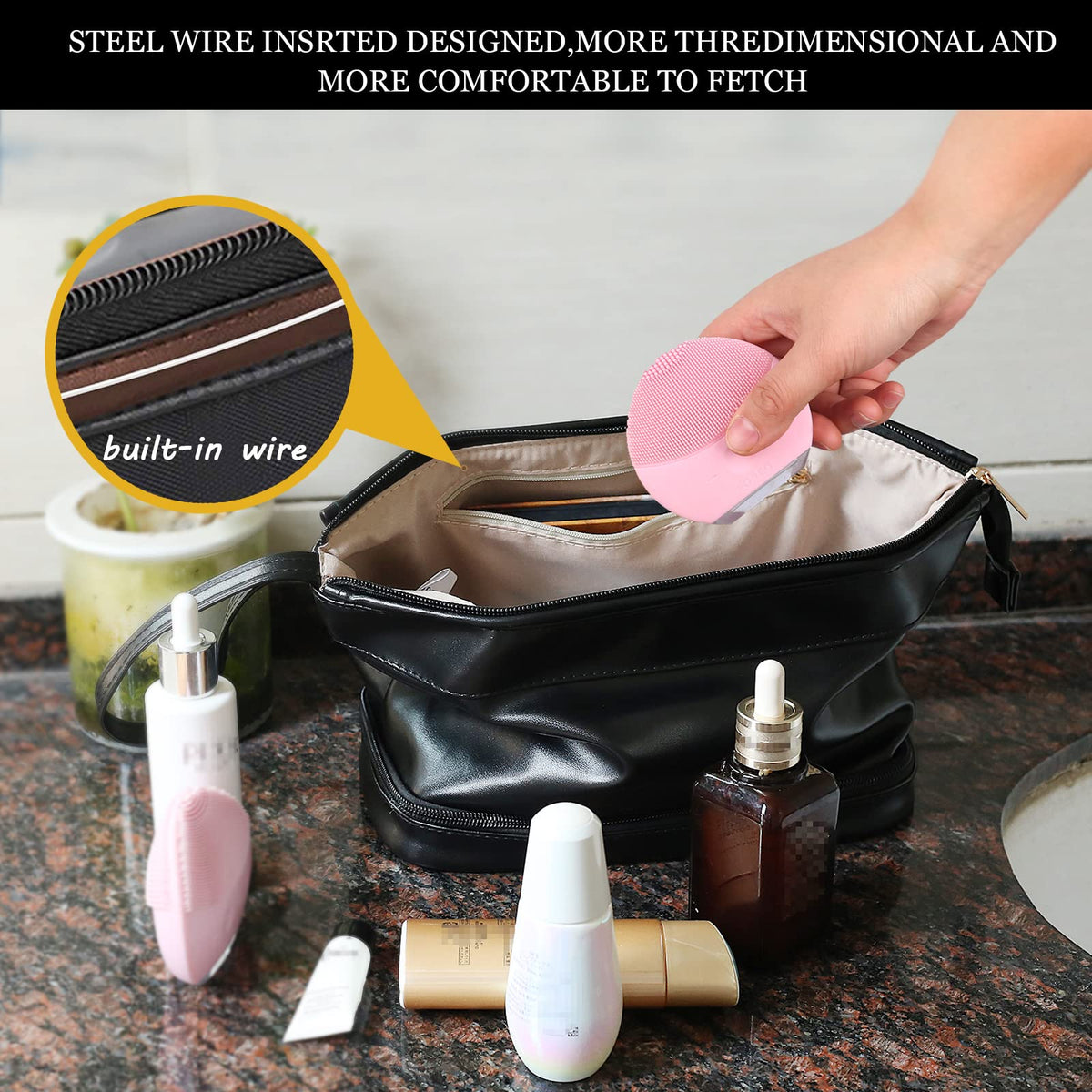 Trousse de maquillage Abiudeng ouverte montrant l'organisation intérieure