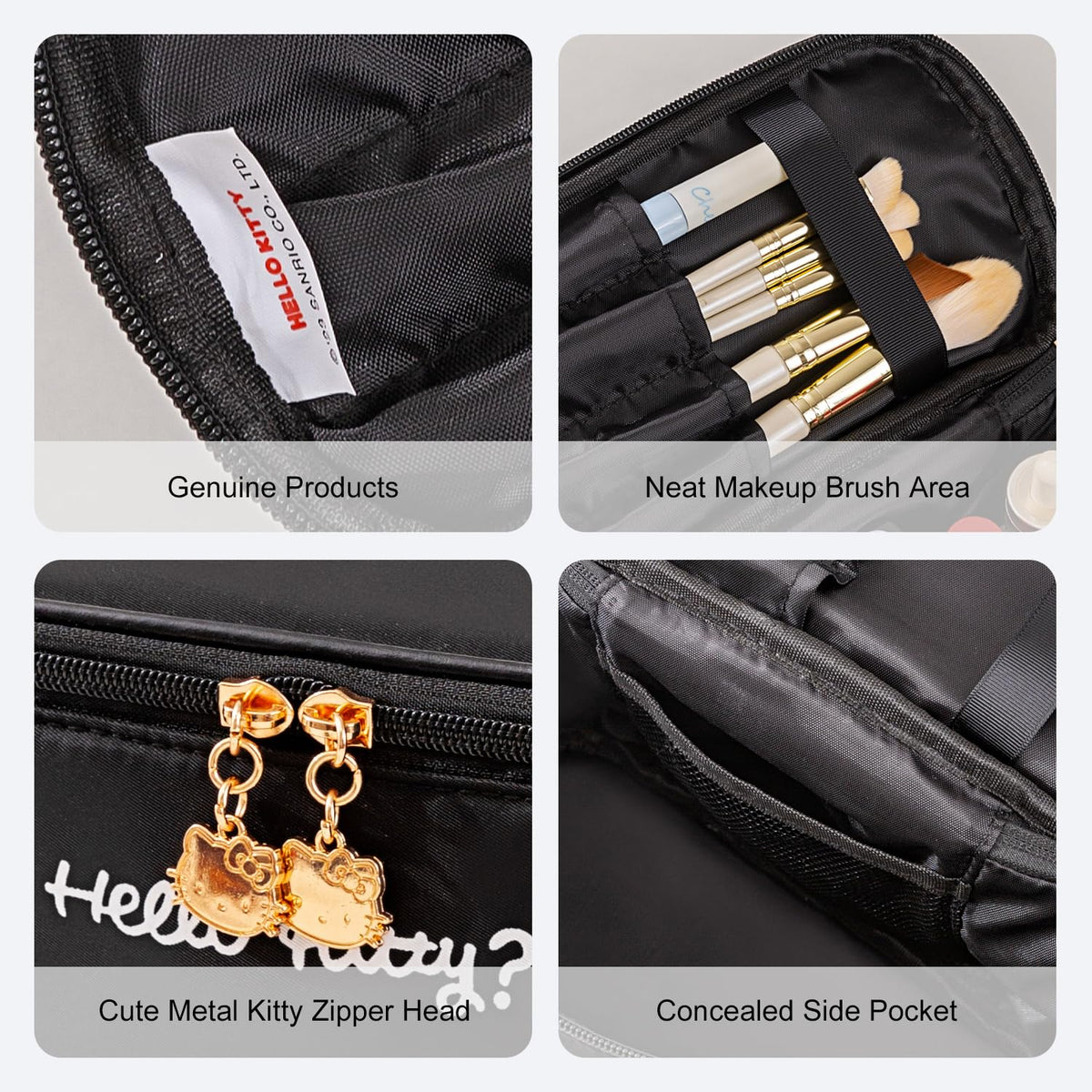 Trousse de maquillage AmBealla avec divers petits objets à l'intérieur
