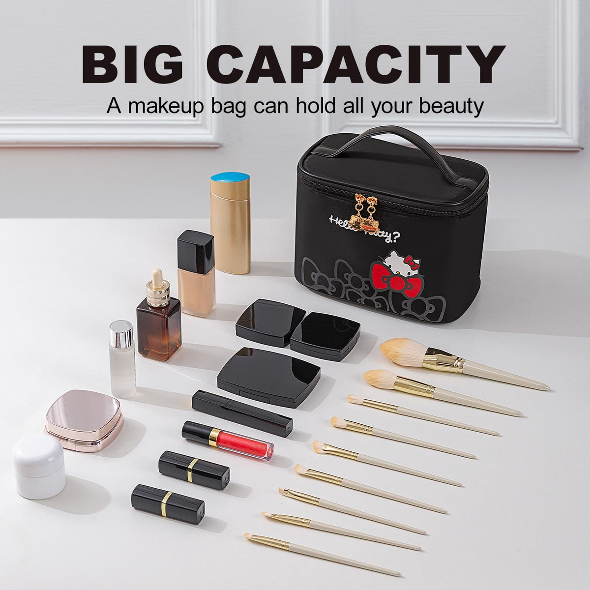 Trousse de maquillage AmBealla ouverte montrant le compartiment pour pinceaux