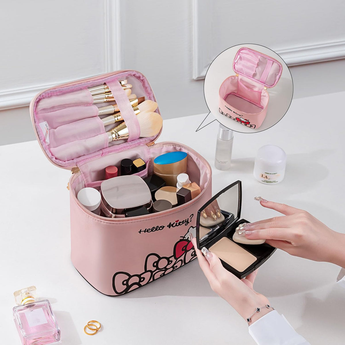 Trousse de maquillage AmBealla rose vue arrière