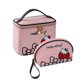 Trousse de maquillage AmBealla rose vue de face avec motifs colorés