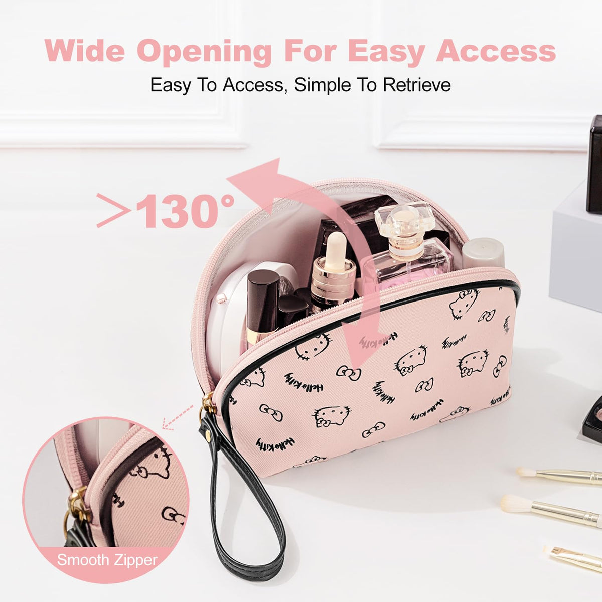 Trousse de maquillage AmBealla vue de côté avec fermeture éclair