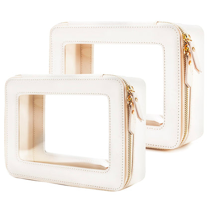 Trousse de maquillage Aveniee beige, vue de face, en cuir PU